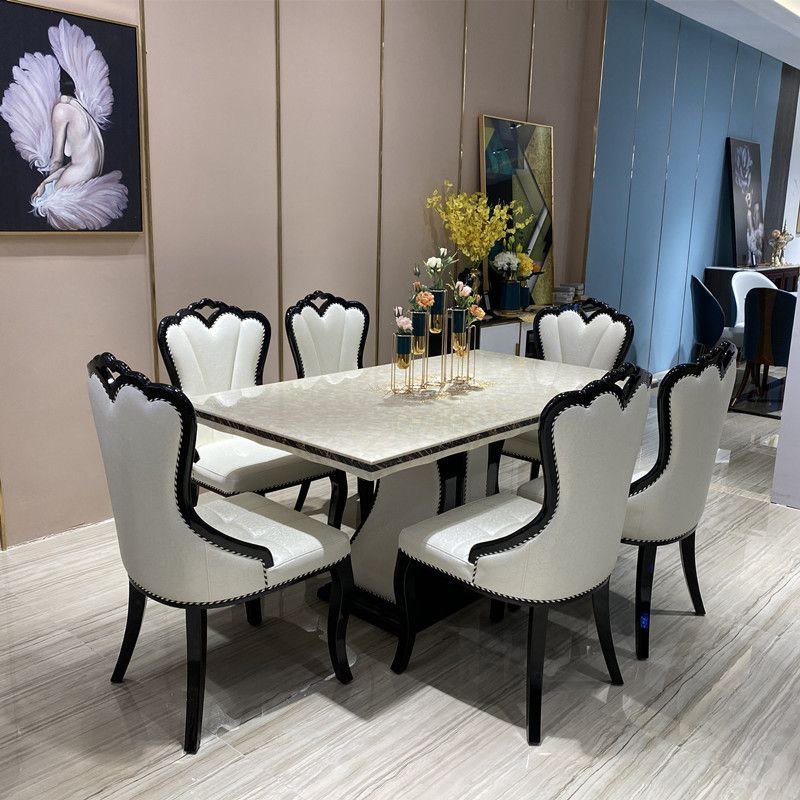 Living Room 1+6 Set Marble Dining Table And Chair Set Furniture