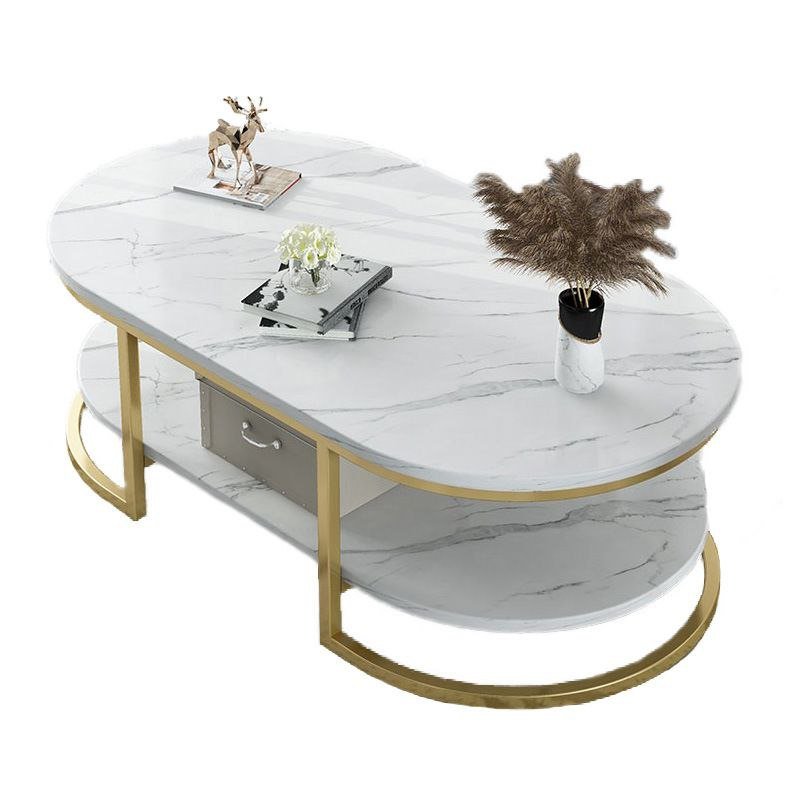 Modern Luxury Marble Oval tea Table Iron Art