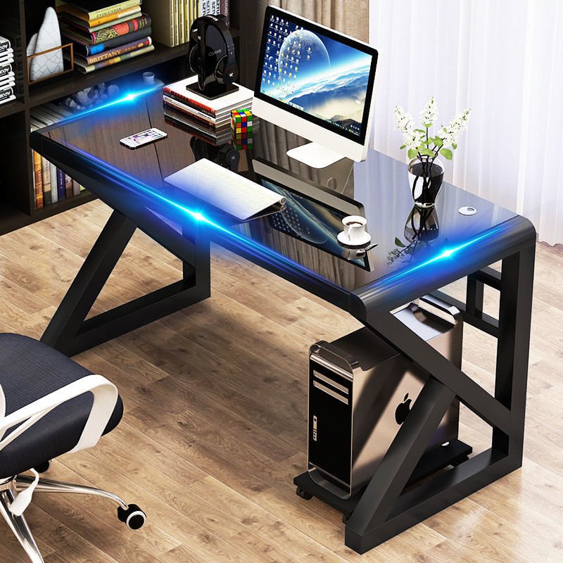 Modern Tempered Glass Bedroom Desk with Keyboard Support